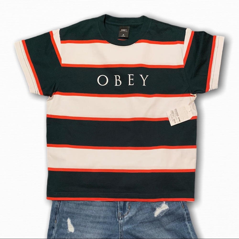 Women’s Obey Acid Box Tee green and red stripes